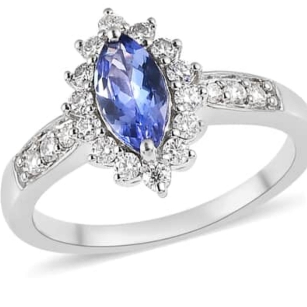 Genuine Tanzanite & Moissanite Ring Platinum/Sterling Silver Sz 7! ♥️ - Picture 3 of 8